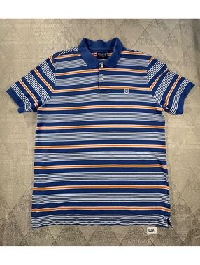 Vintage Chaps Ralph Lauren Striped Polo Shirt - Blue & Orange Fits Like Men's M